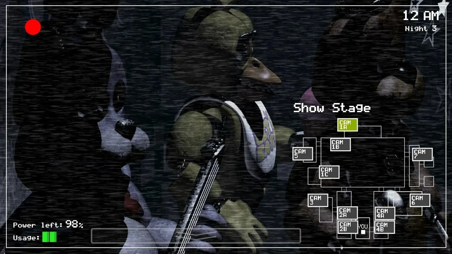 Giao diện camera giám sát trong Five Nights at Freddy's khiến người chơi căng thẳng