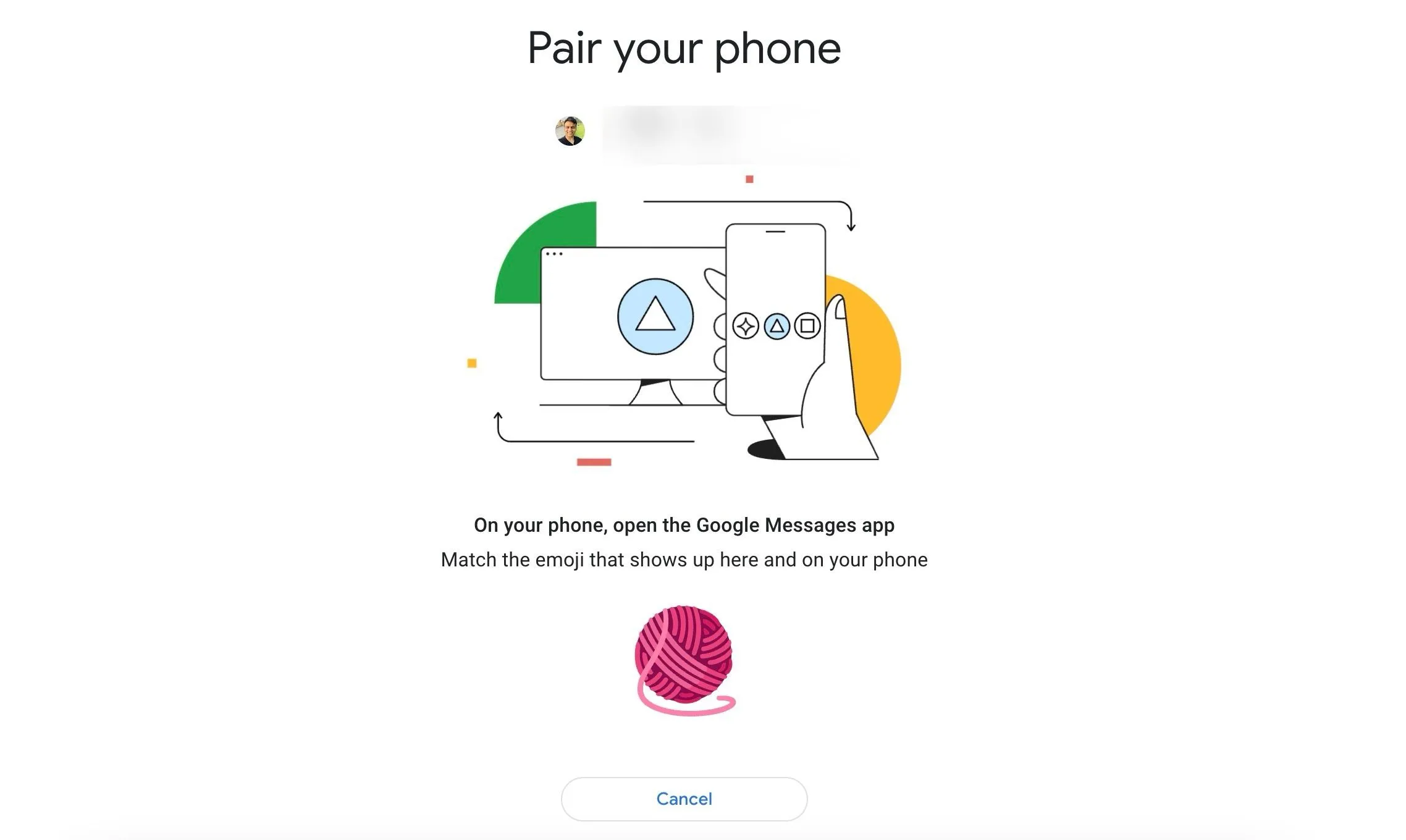 Giao diện Messages for Web hiển thị quá trình ghép nối với emoji
