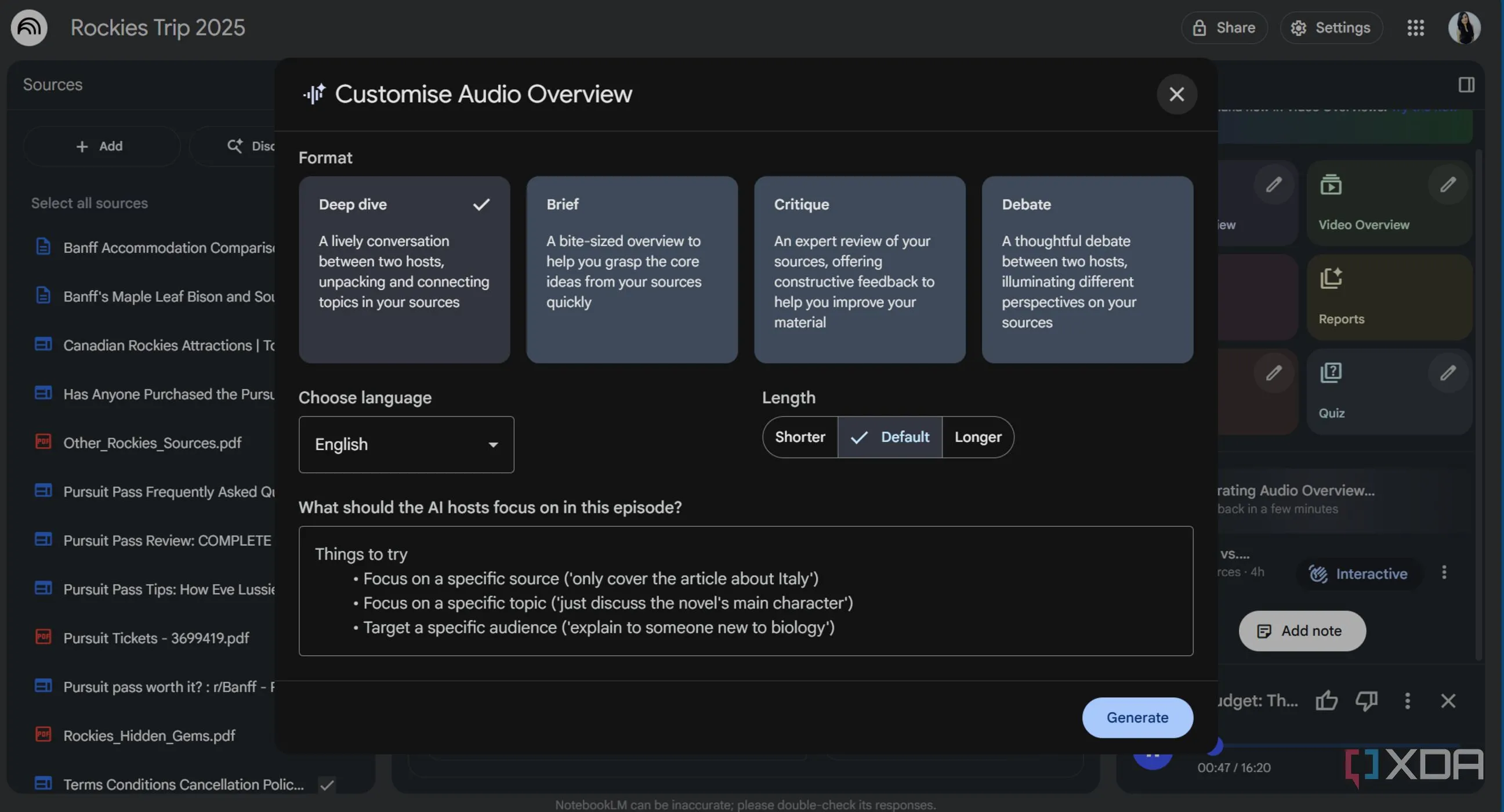 Giao diện NotebookLM với tính năng audio overview, minh họa tóm tắt nghiên cứu bằng âm thanh