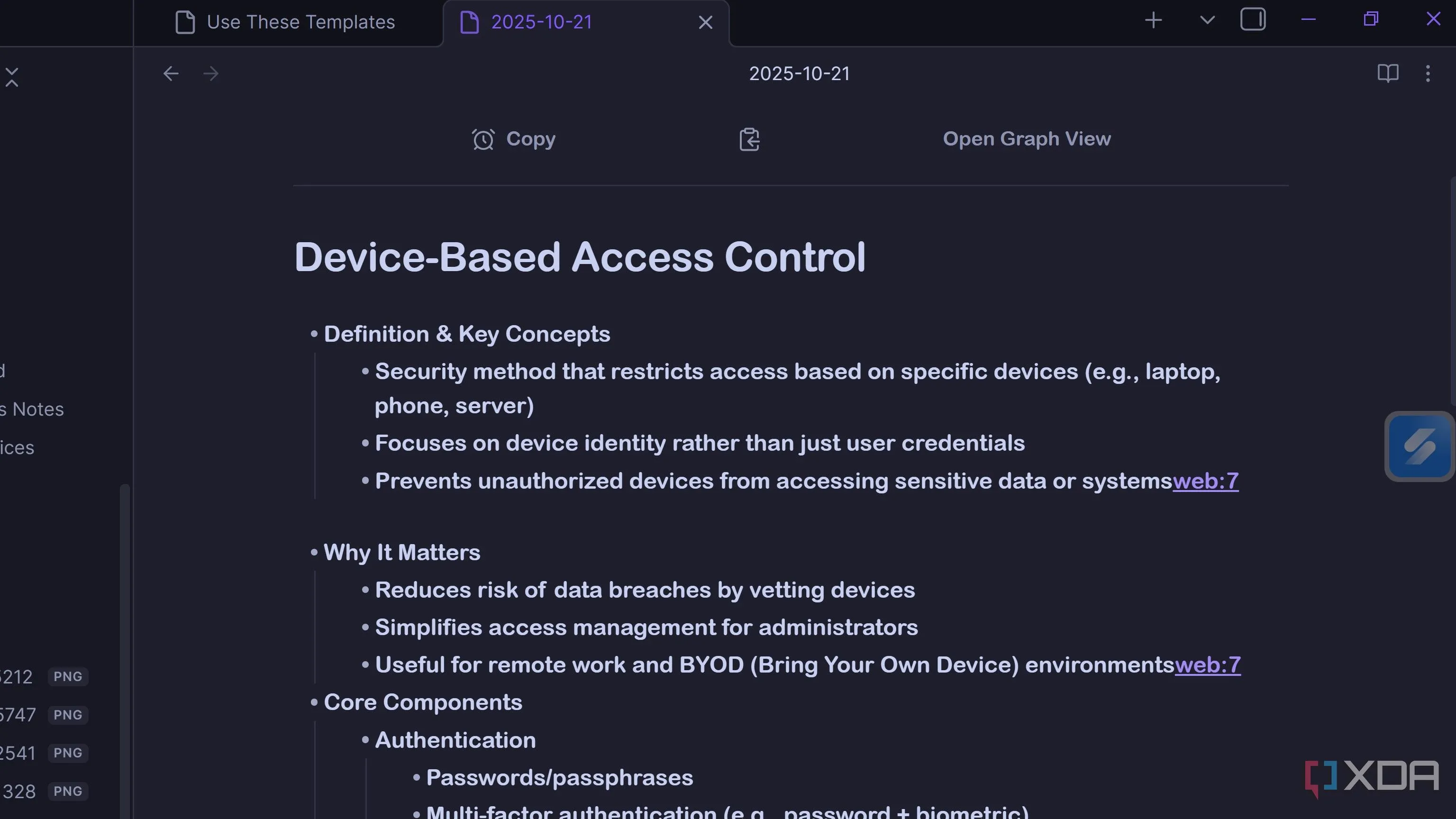 Giao diện plugin Outliner hiển thị các mục có thể gập trong Obsidian