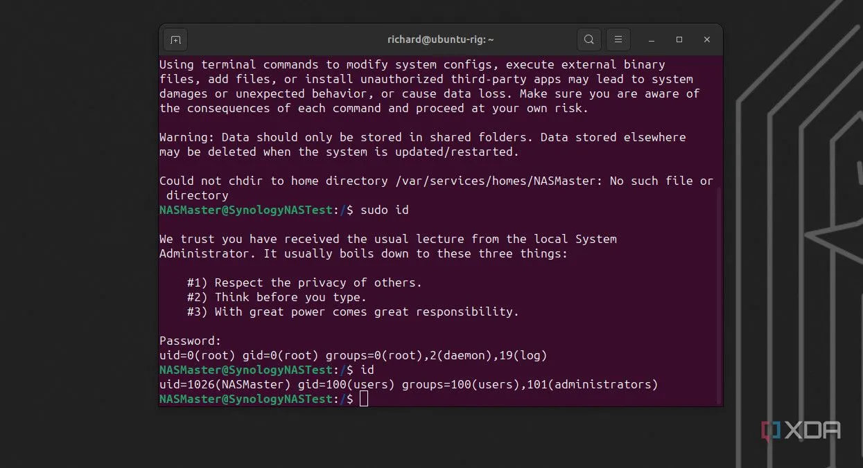Giao diện SSH trên Synology NAS minh họa kết nối từ xa qua Netmiko