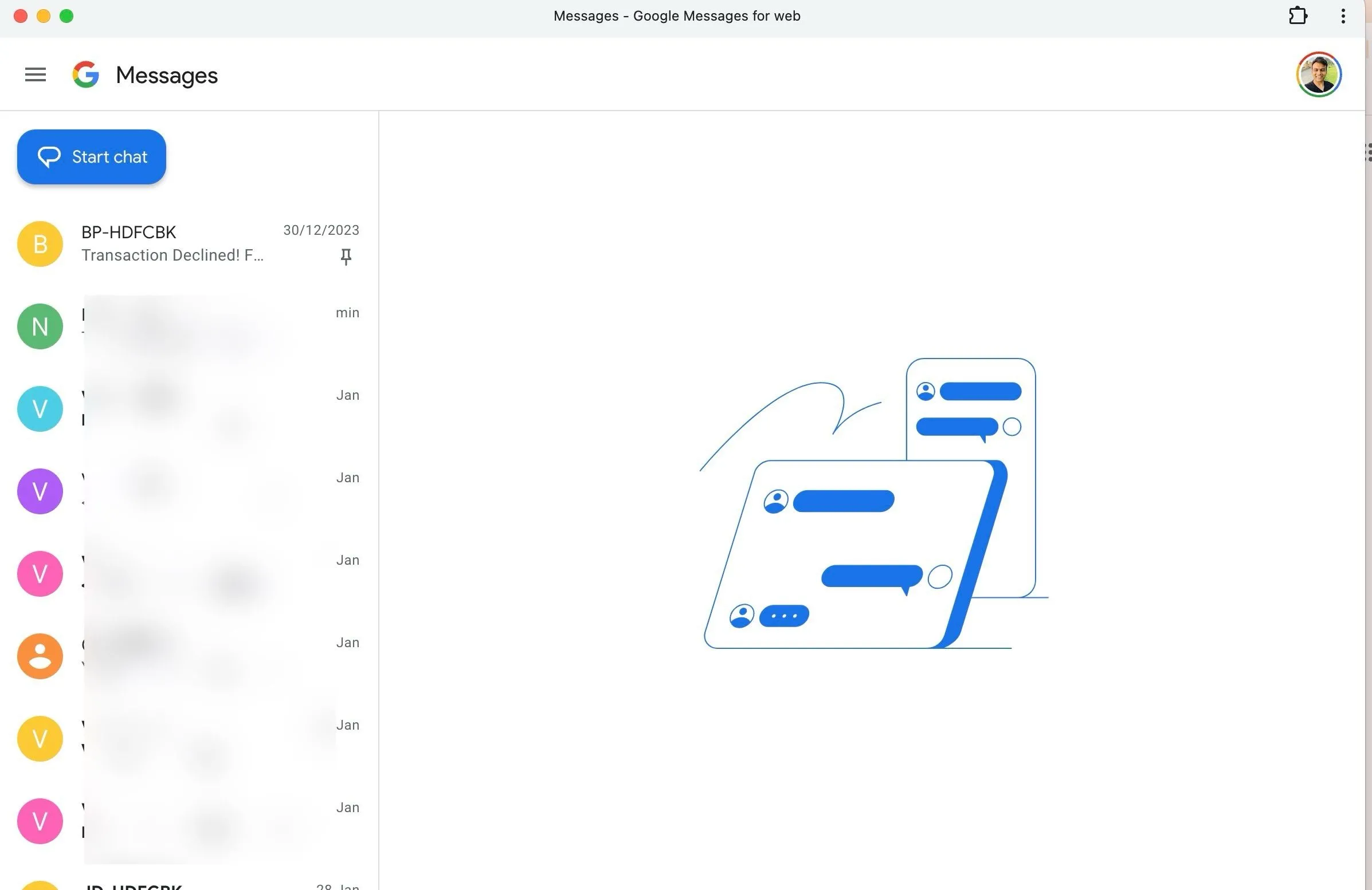 Google Messages web app hiển thị trên Mac sau khi cài đặt