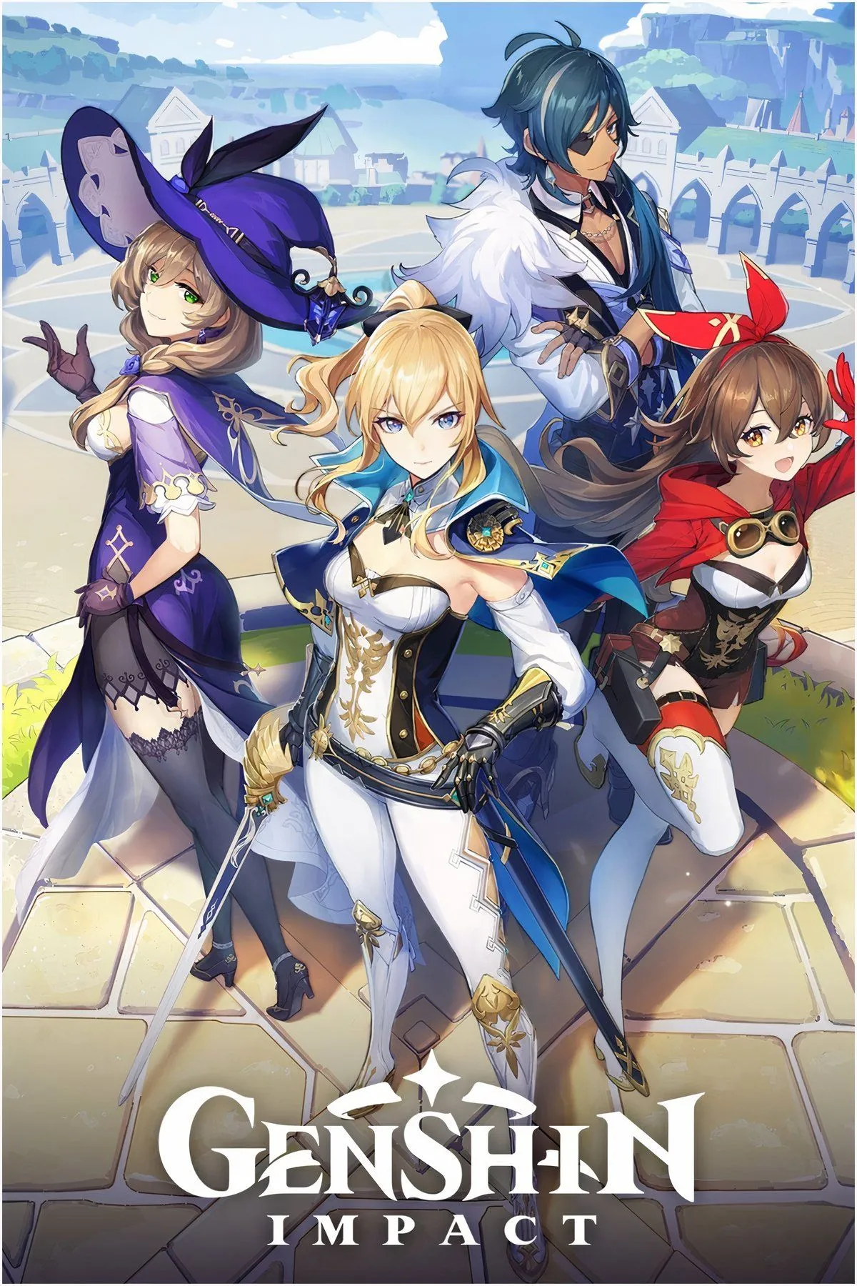 Hình ảnh tổng hợp về Genshin Impact và các vùng trong Teyvat, tượng trưng cho mạch truyện nối tiếp