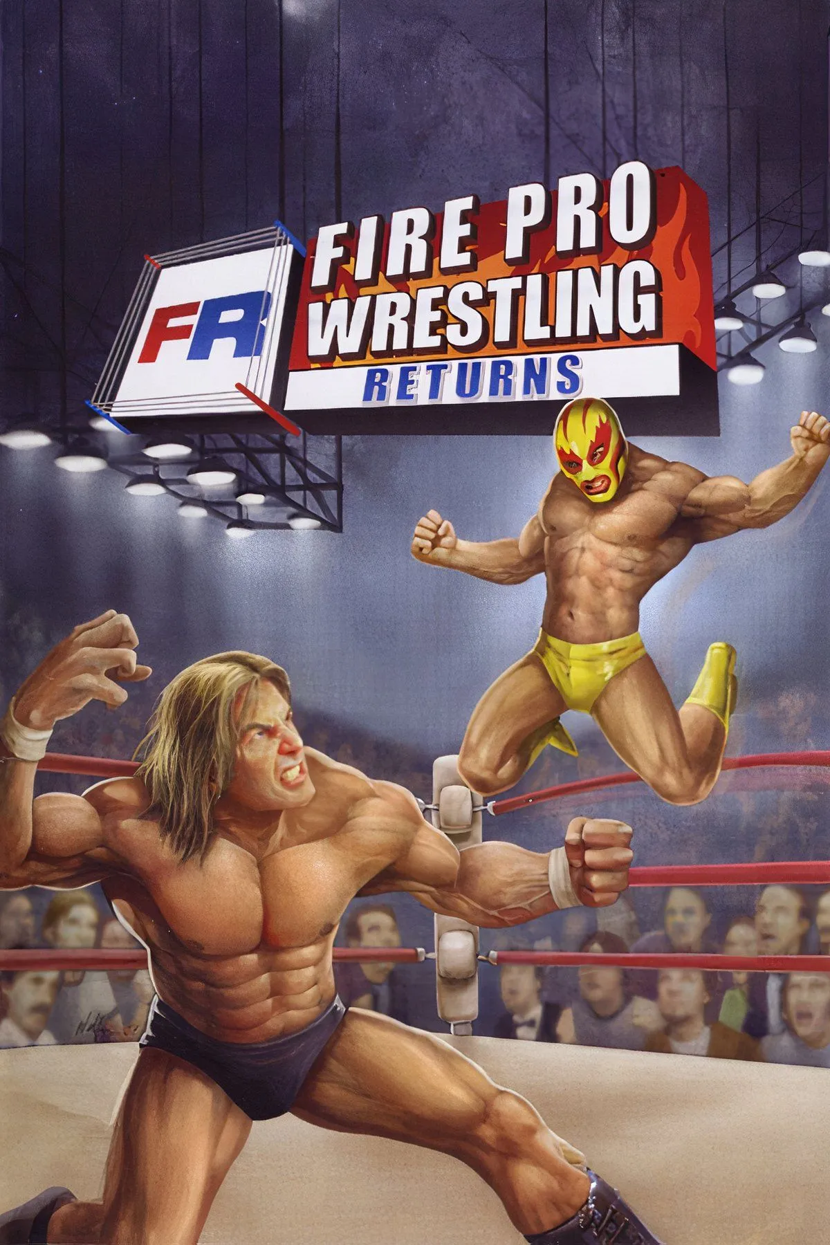 Hình bìa Fire Pro Wrestling Returns, roster đồ sộ với hàng trăm đô vật và chế độ tùy biến nhân vật