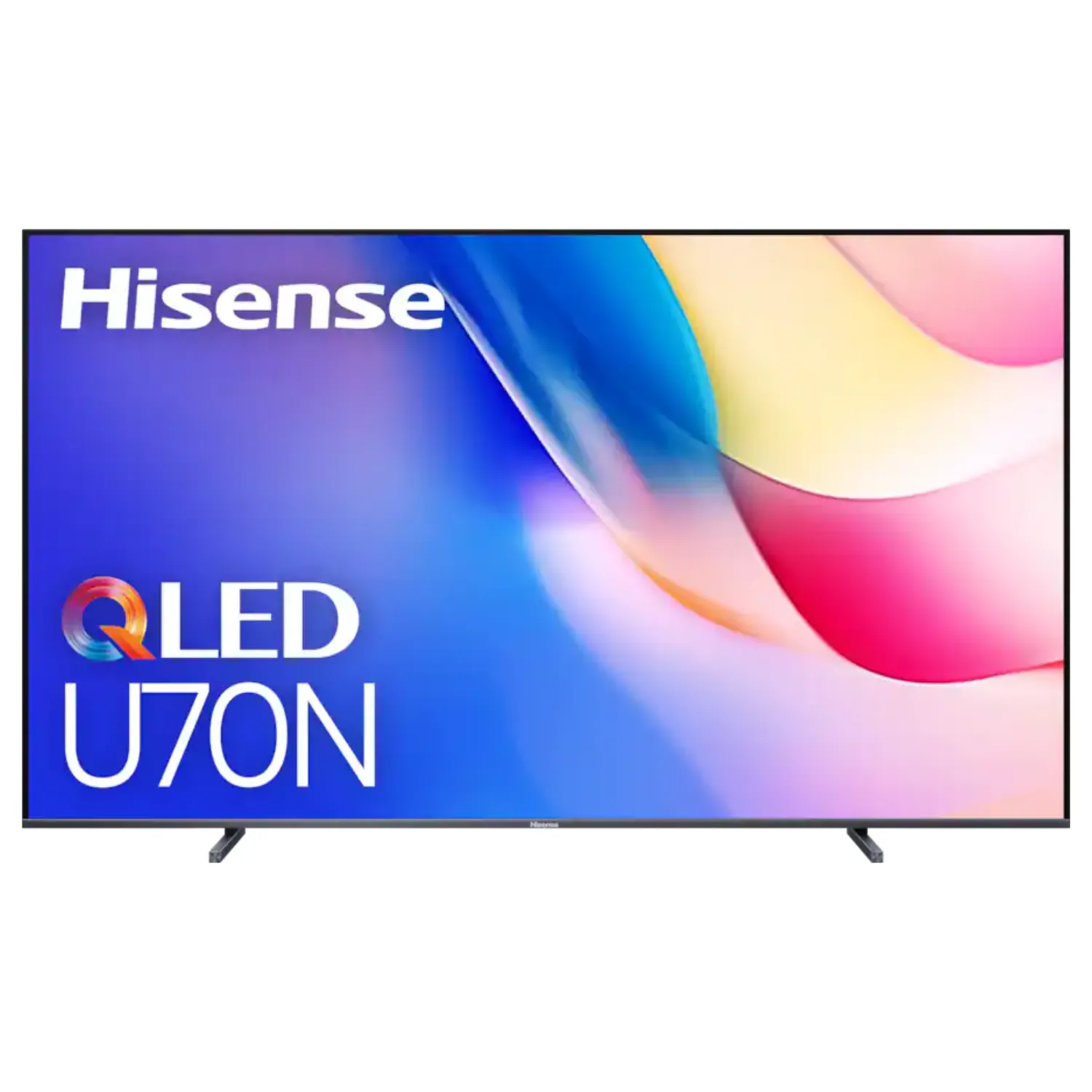 Hisense U70 100-inch QLED 4K trên nền đen, góc chụp toàn cảnh thể hiện kích thước khổng lồ và thiết kế mỏng