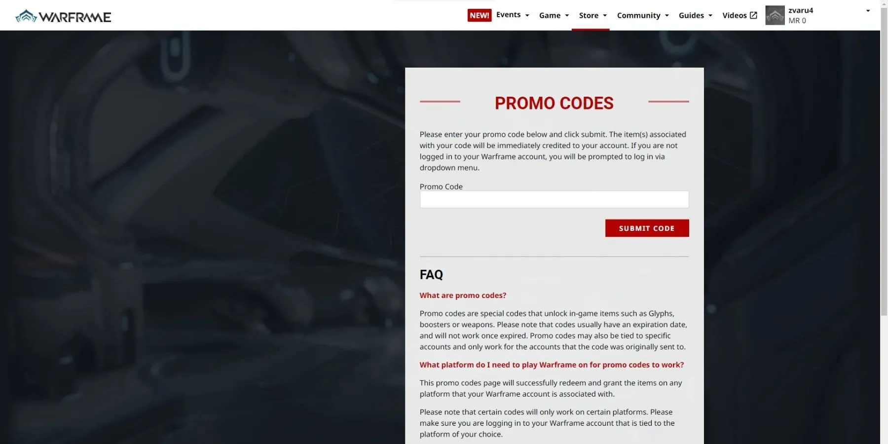 Hướng dẫn nhập mã promo trên trang Warframe