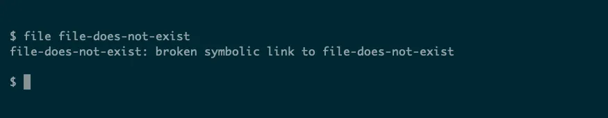 Kết quả lệnh file báo lỗi liên kết tượng trưng hỏng trên Linux, hiển thị thông tin hữu ích về kiểu tệp