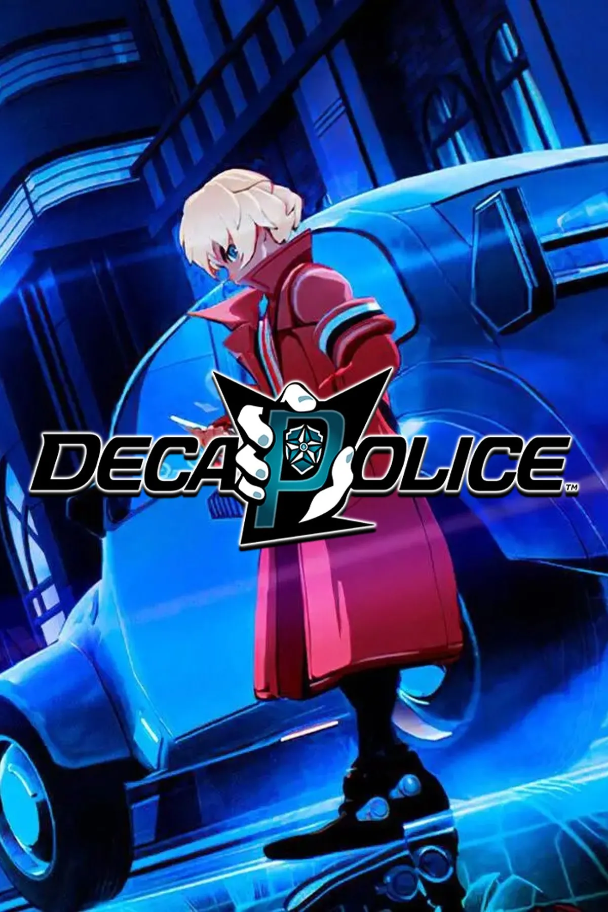 Logo Decapolice: biểu tượng game detective JRPG của Level-5 với phong cách đô thị và màu sắc tối tân