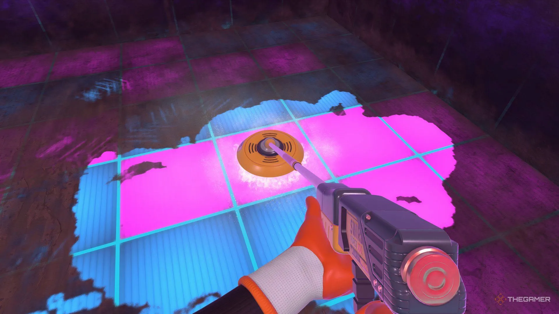 Máy lau sàn mới trên nền disco trong PowerWash Simulator 2.