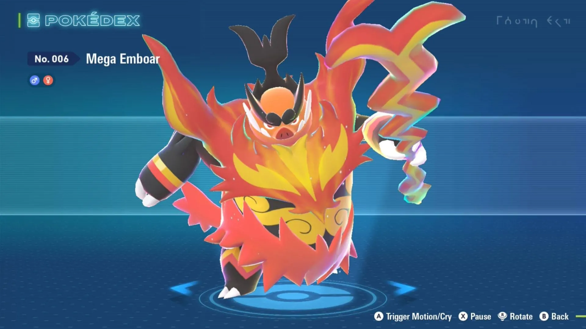 Mega Emboar cầm giáo lửa trong Pokémon Legends: Z-A