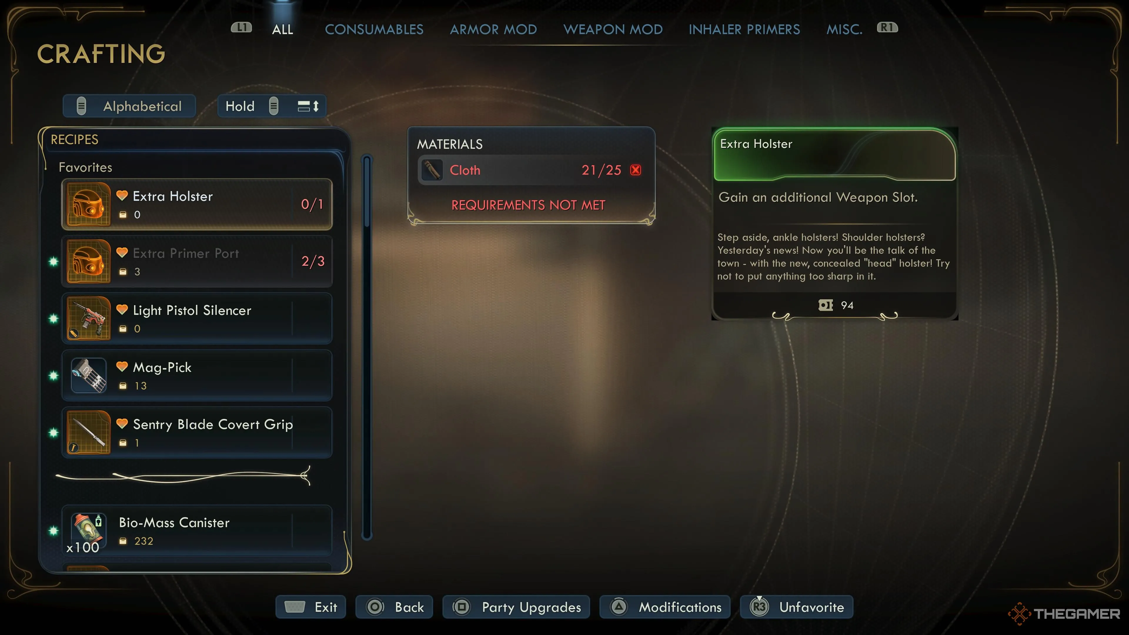 Menu chế tạo hiển thị phần thật có thể chế tạo bằng Ferrochromium trong The Outer Worlds 2