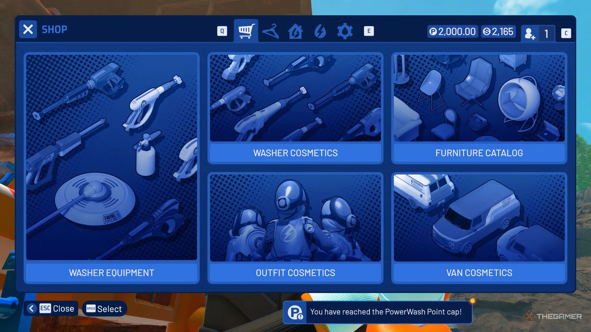 Menu tuỳ chỉnh hiển thị các lựa chọn cá nhân hóa trong PowerWash Simulator 2.