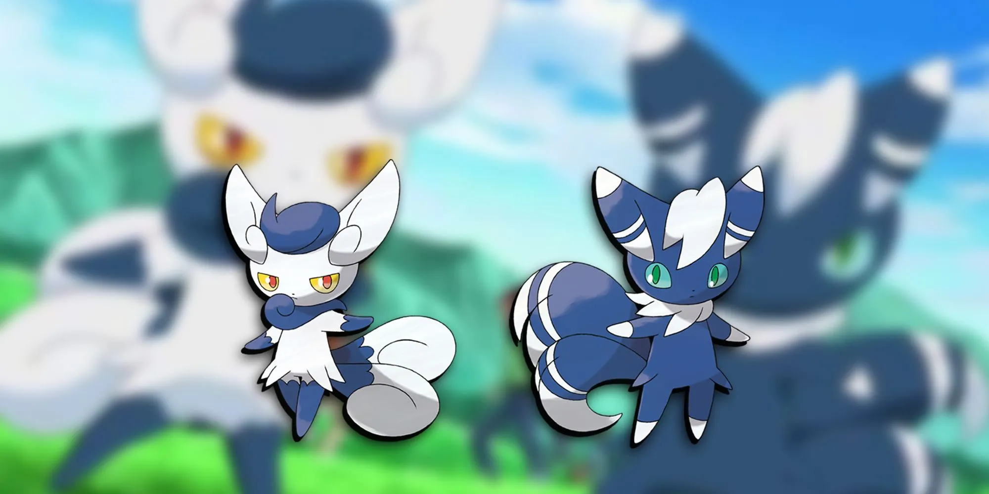 Meowstic đực và cái chồng hình trong anime Pokémon, gợi ý cho biến thể mega