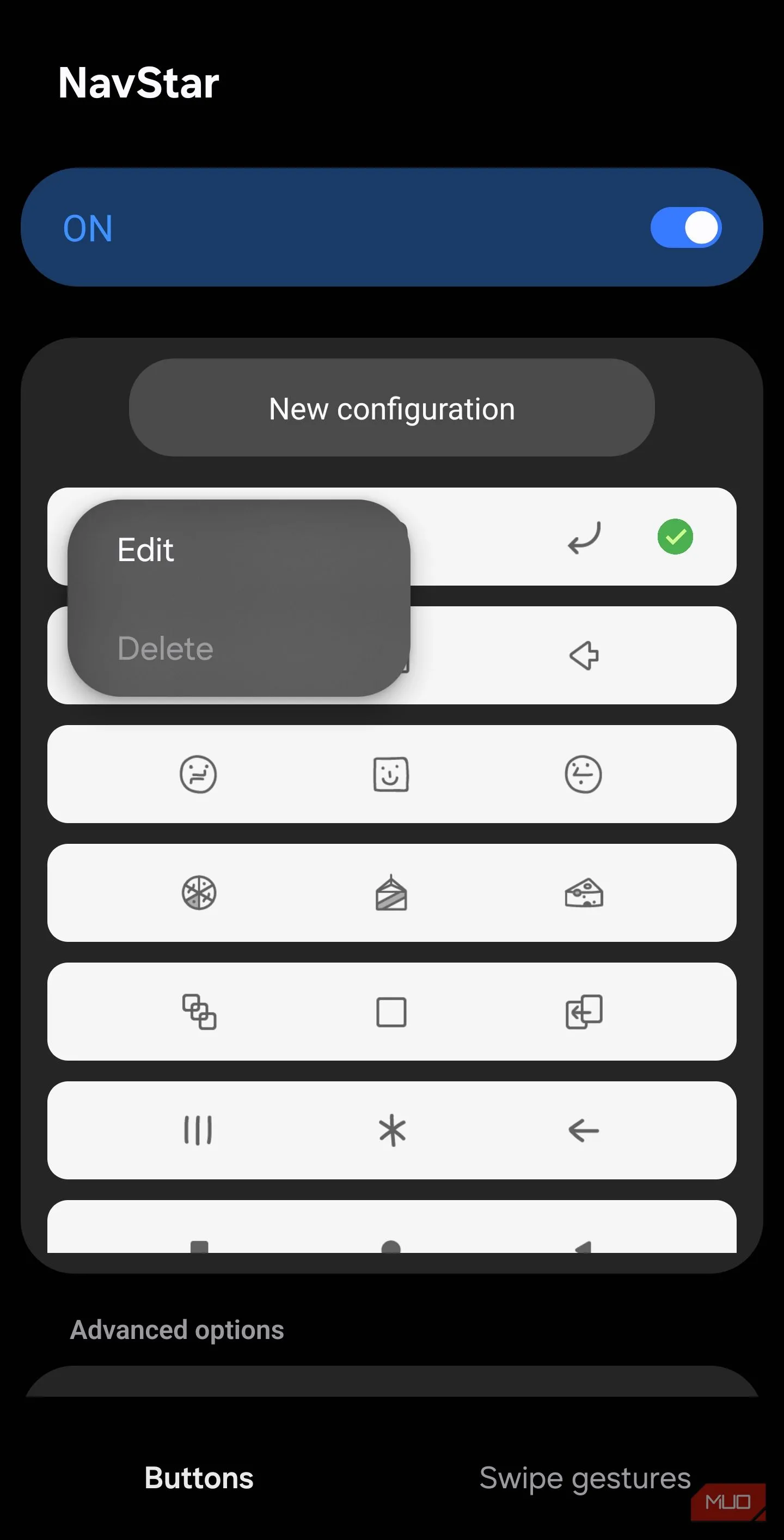 NavStar mở menu chỉnh sửa bố cục điều hướng để thêm nút chụp màn hình