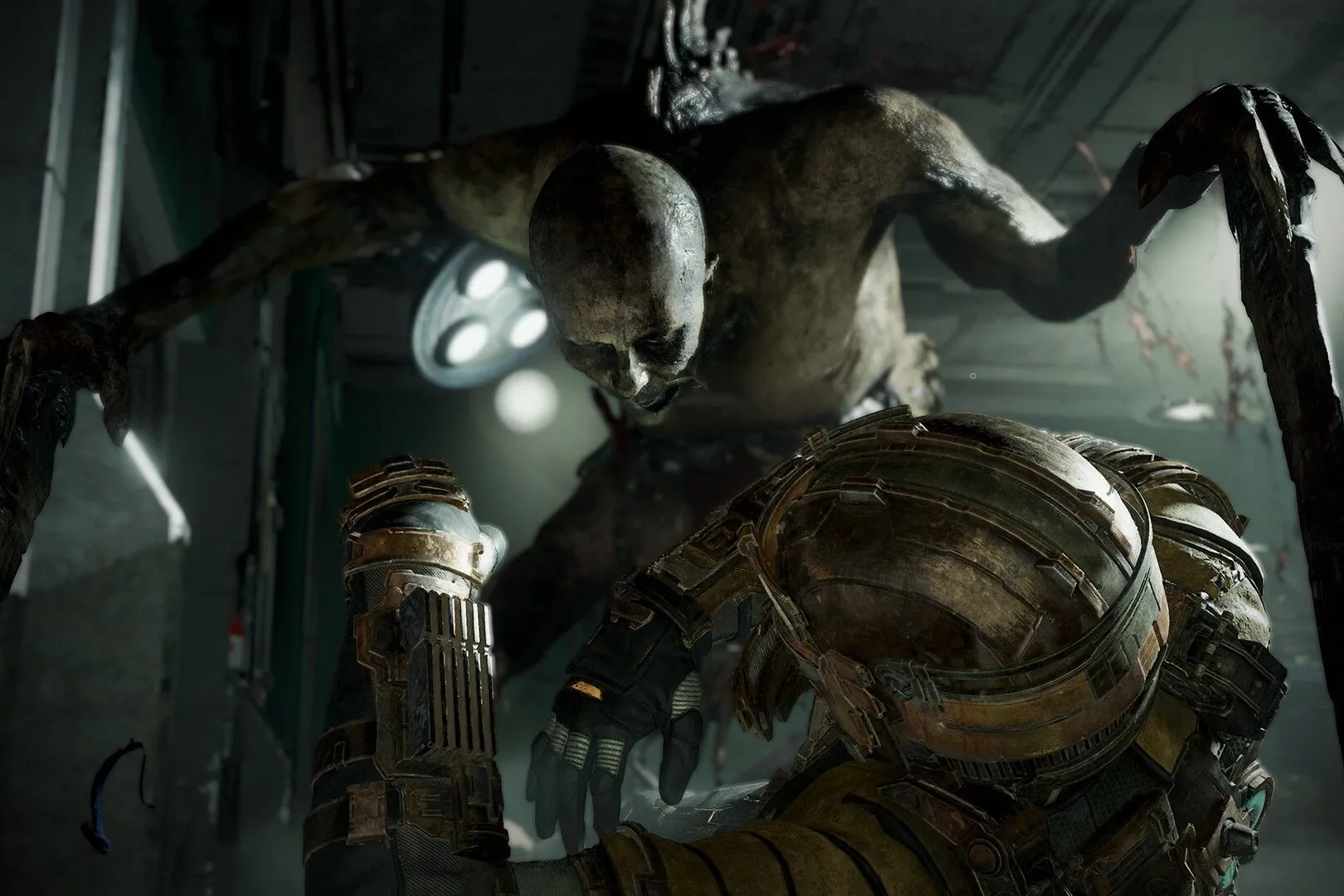 Necromorph tấn công Isaac trên con tàu USG Ishimura trong Dead Space Remake