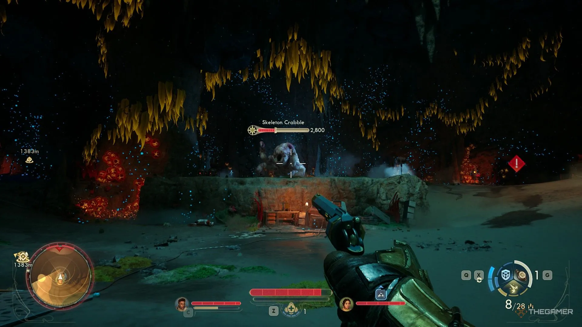 Ngắm bắn Skeleton Crabble trong The Outer Worlds 2, khung cảnh chiến đấu ở khu vực mở