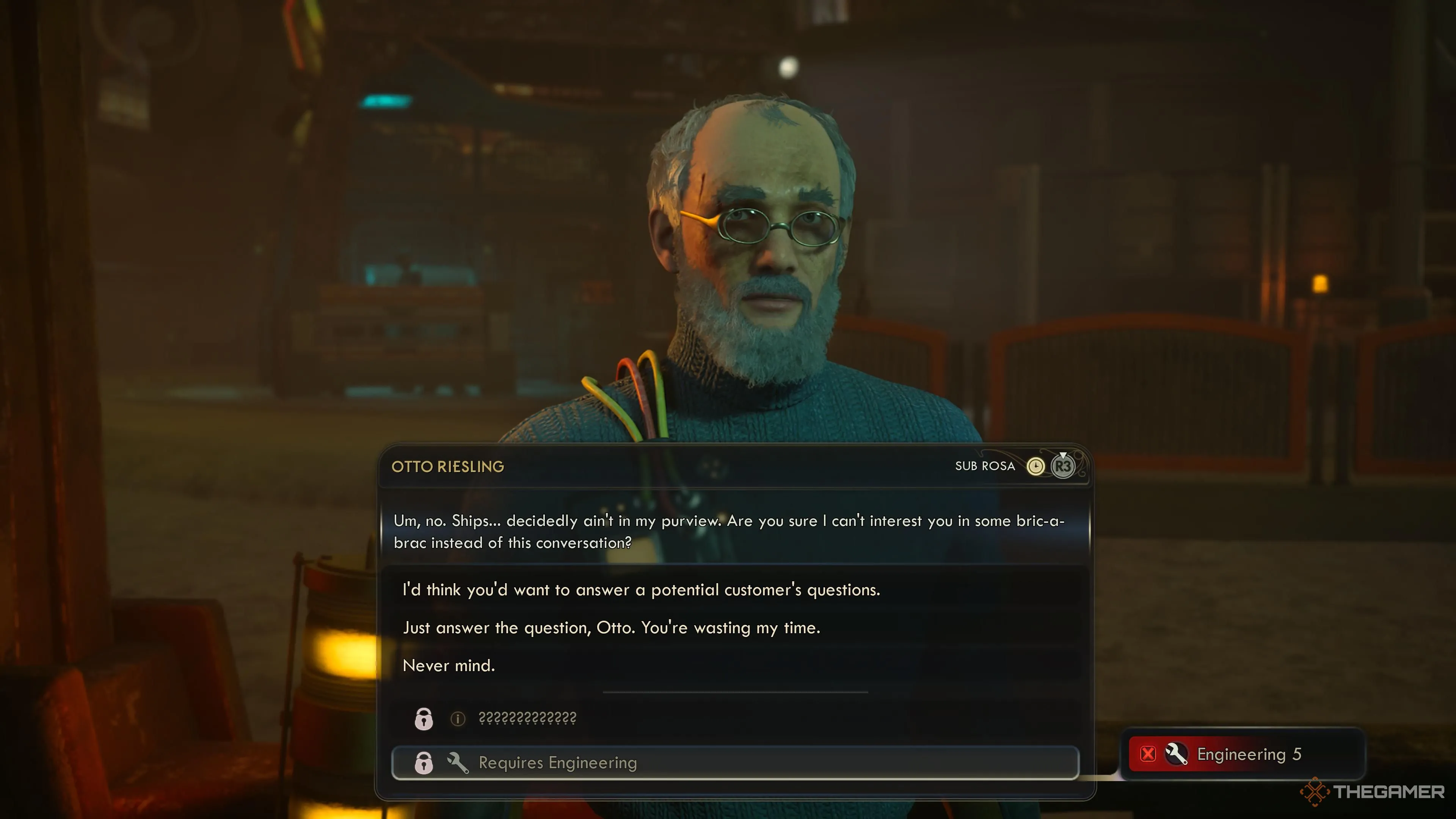 Otto trò chuyện trong bazaar của ACS Free Market, The Outer Worlds 2