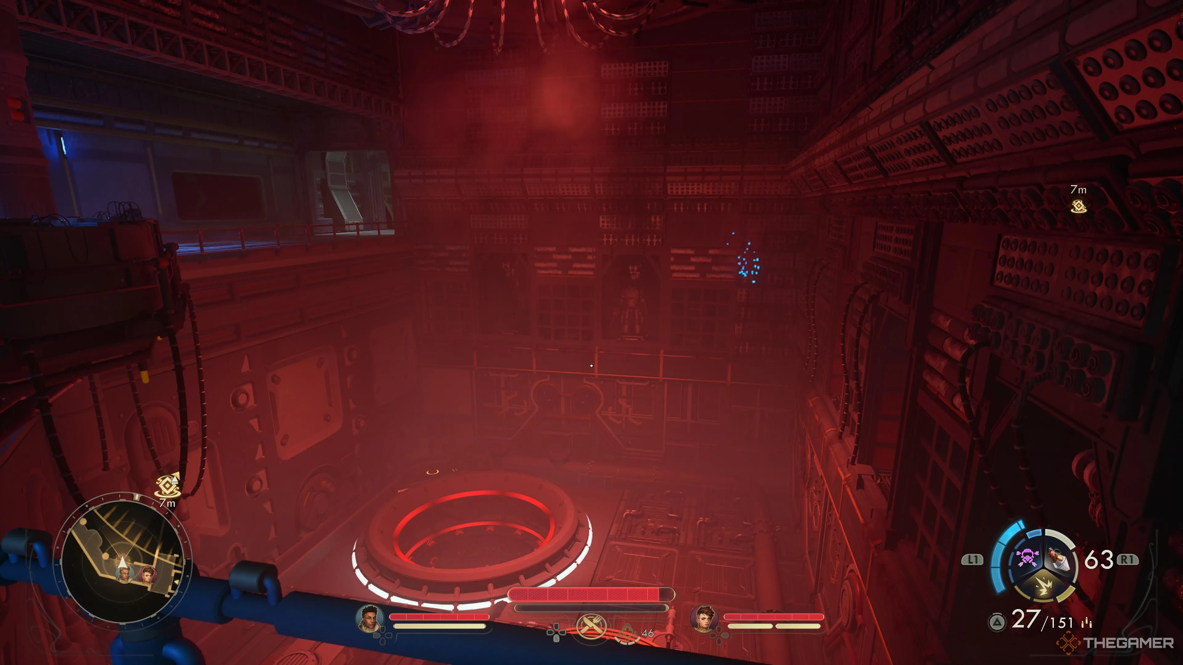 Phòng màu đỏ với máy móc lớn trong The Outer Worlds 2