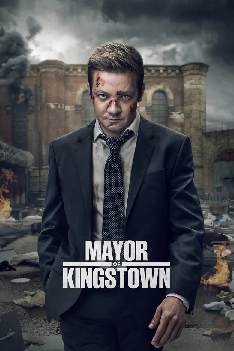 Poster Mayor of Kingstown mùa 4 với hình ảnh Jeremy Renner và không khí u ám của thành phố Kingstown