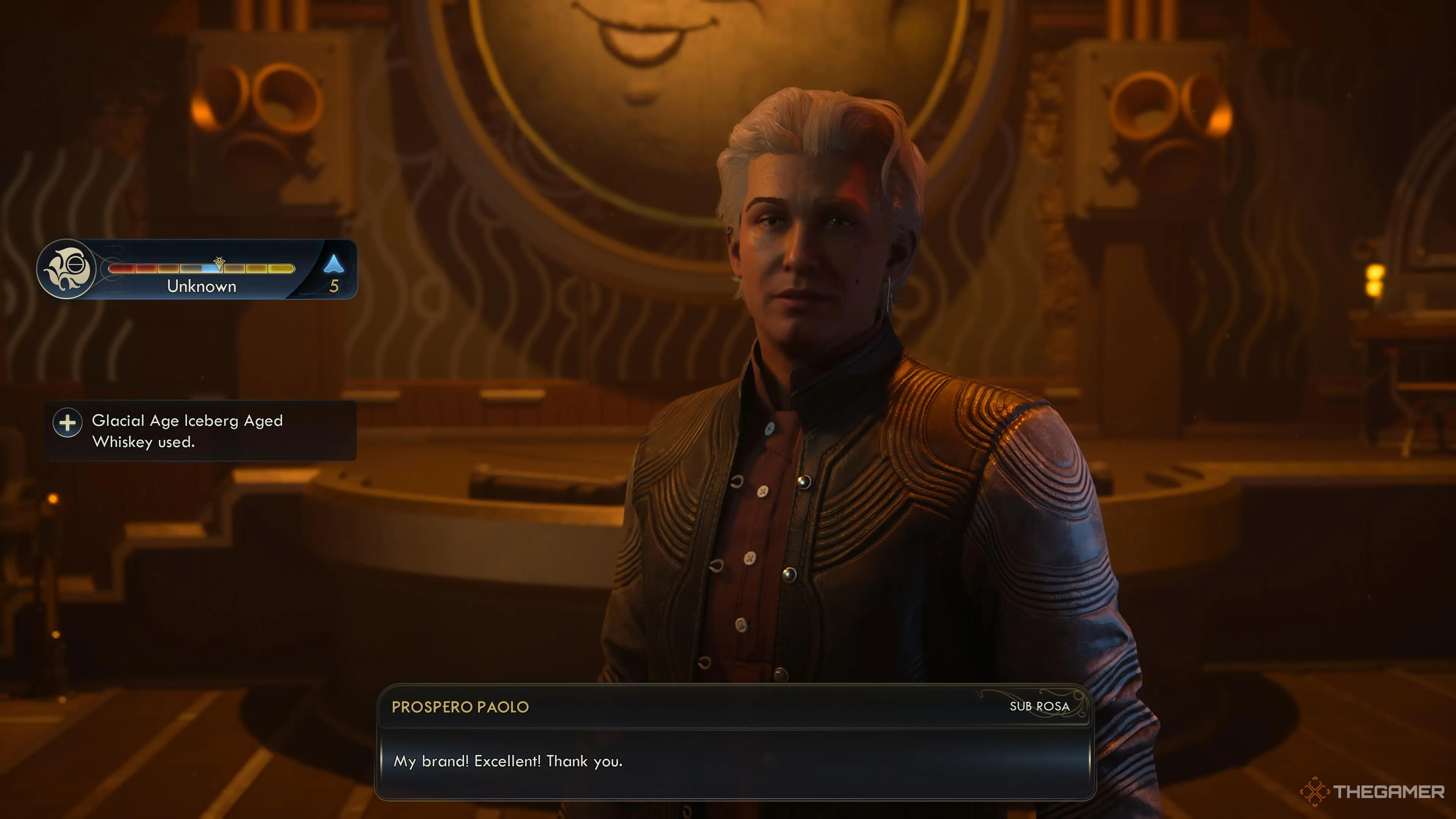 Prospero nhận whiskey ở quán rượu, The Outer Worlds 2