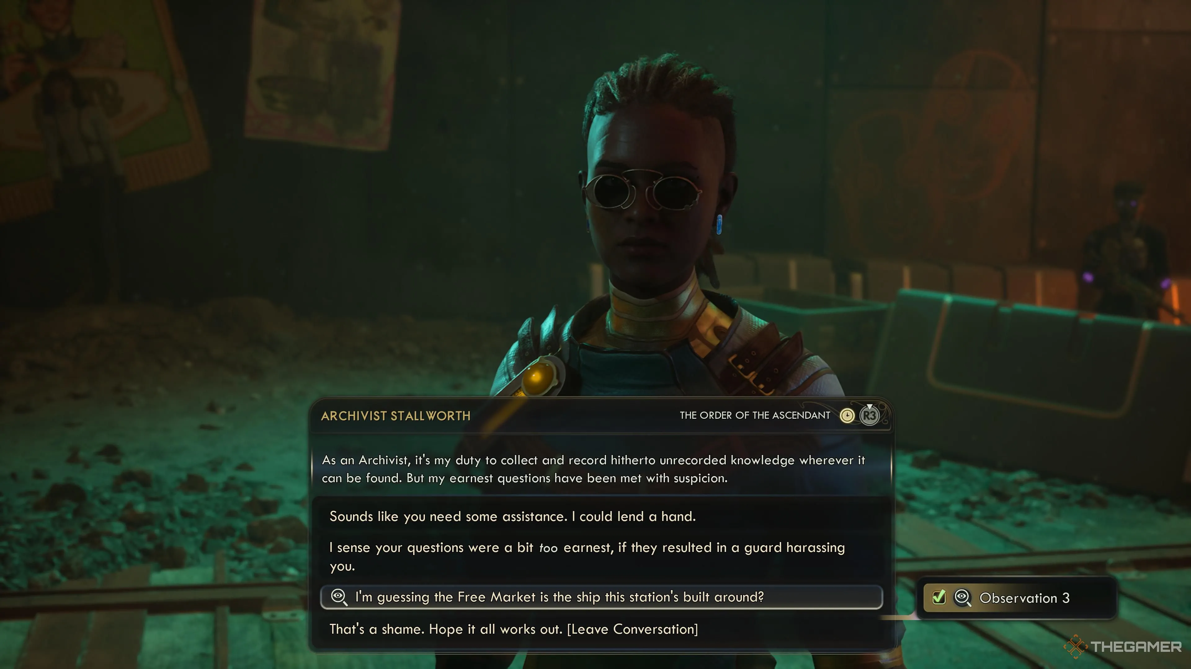 Stallworth trong cuộc trò chuyện ở ACS Free Market, The Outer Worlds 2