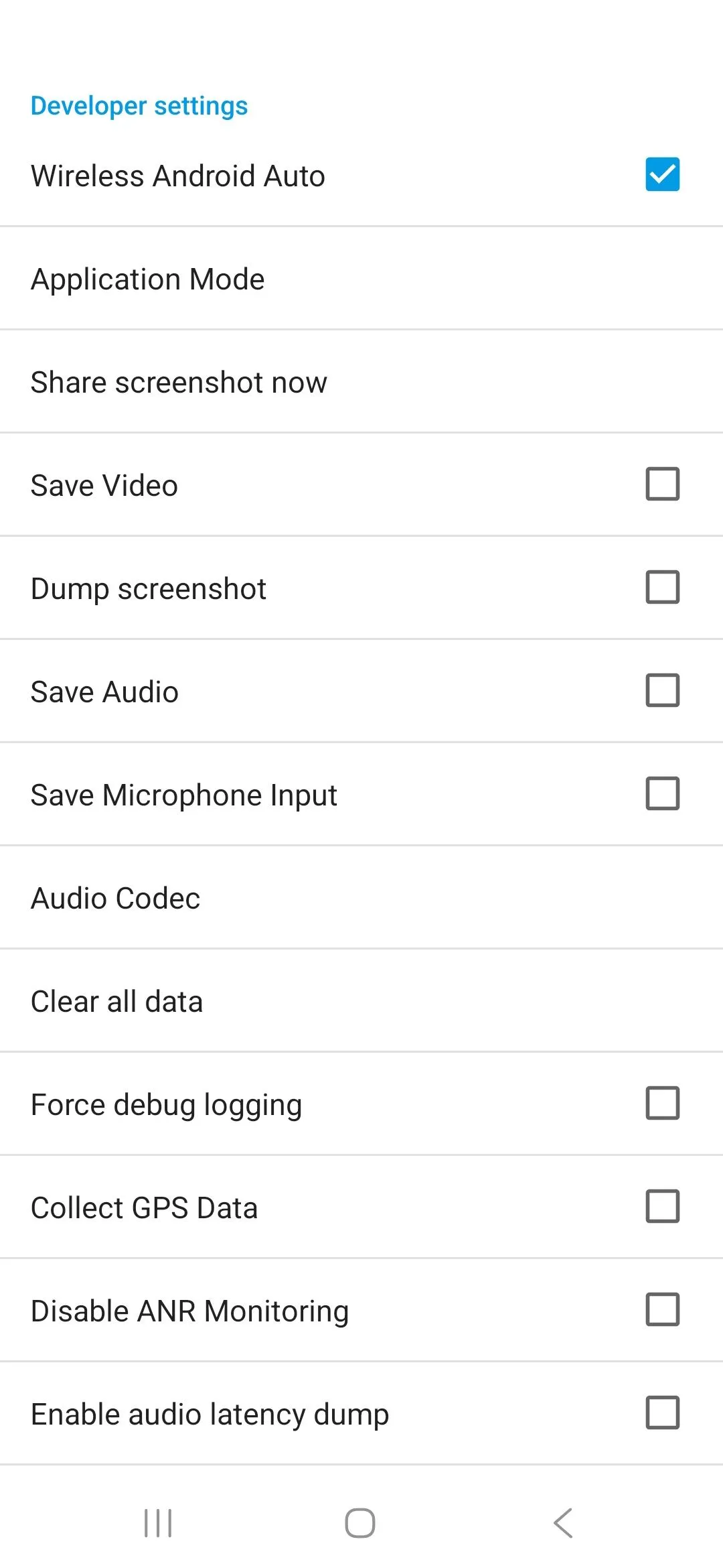 Tắt Save Audio và Save Video trong Developer options của Android Auto để giảm dữ liệu