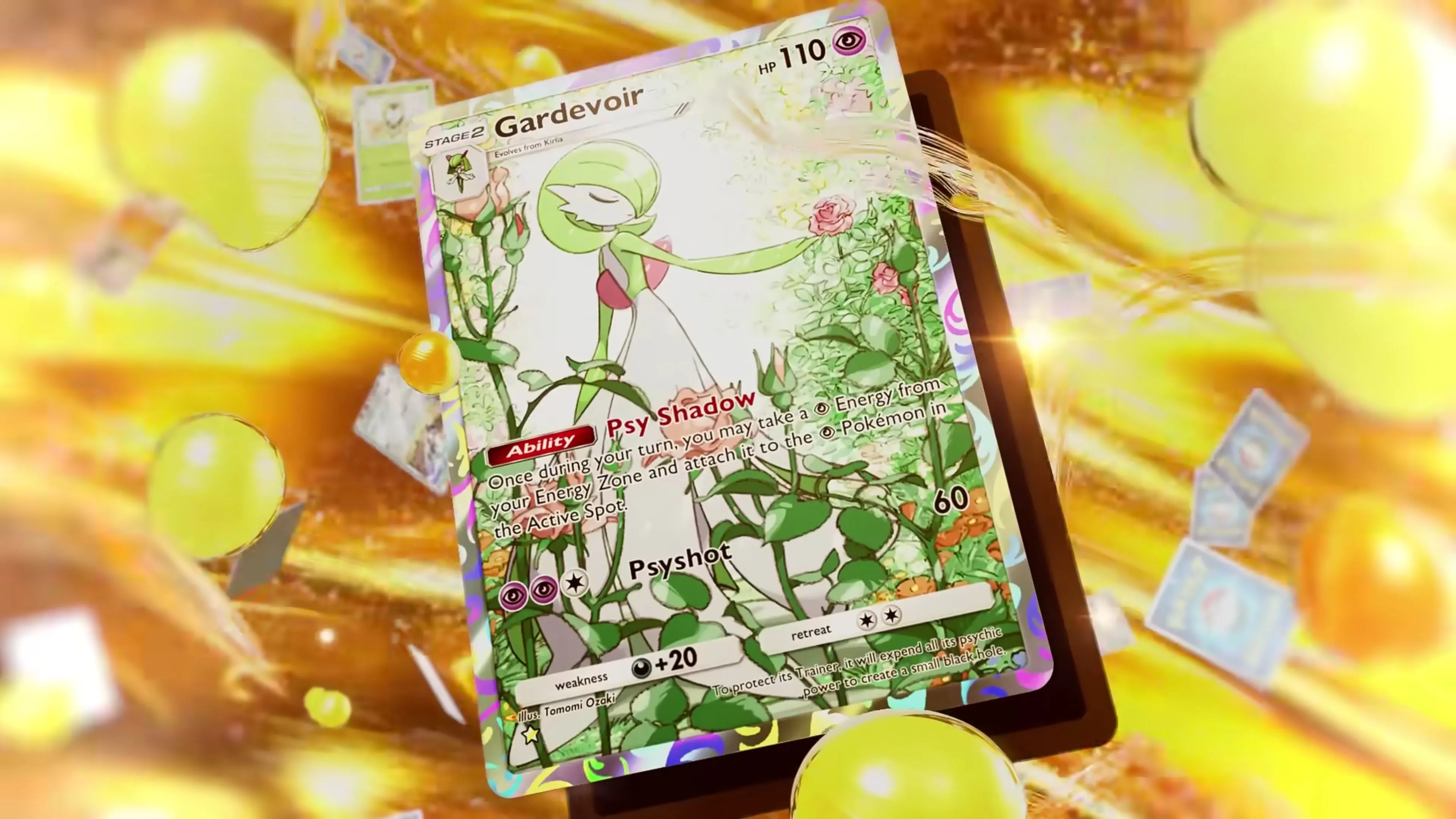 Thẻ Gardevoir full art trong Pokémon TCG Pocket — ví dụ thẻ full art xuất hiện trong gói Deluxe: ex.