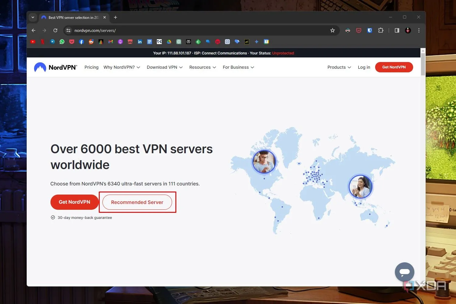 Trang khuyến nghị máy chủ của NordVPN, minh họa việc chọn server gần vị trí để giảm độ trễ