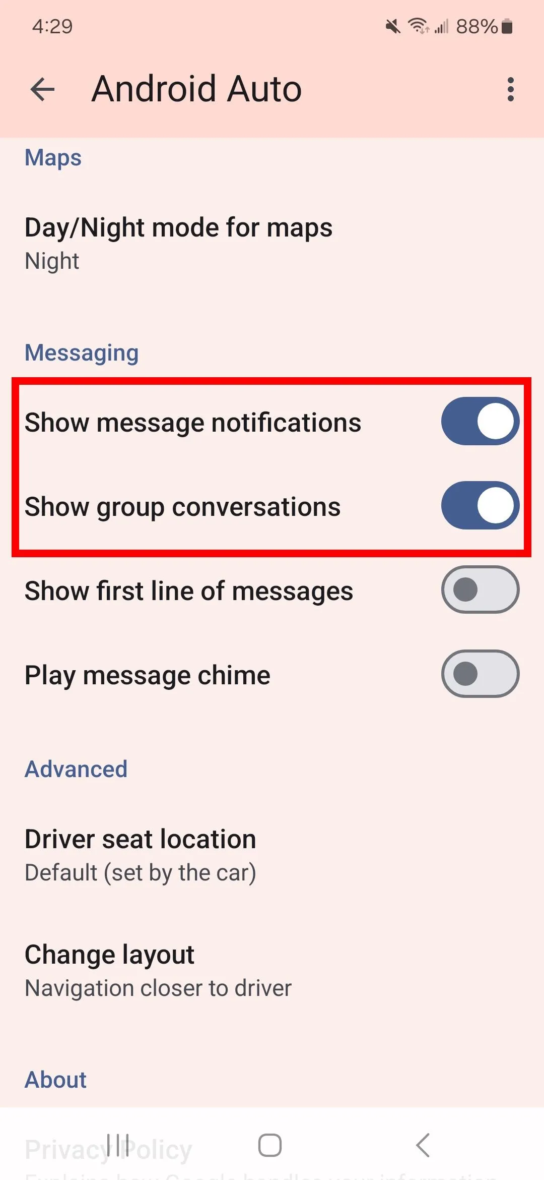 Tùy chọn hiển thị thông báo tin nhắn và cuộc trò chuyện nhóm trong Android Auto
