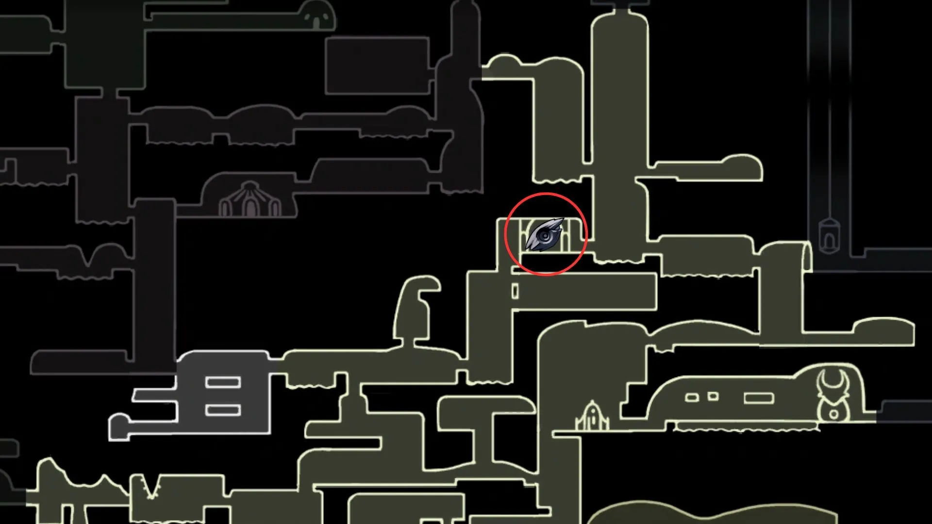 Vị trí Charm Notch trong Fungal Wastes, đối diện hai Shrumal Ogre